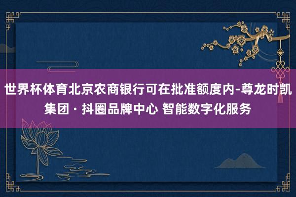 世界杯体育北京农商银行可在批准额度内-尊龙时凯集团 · 抖圈品牌中心 智能数字化服务